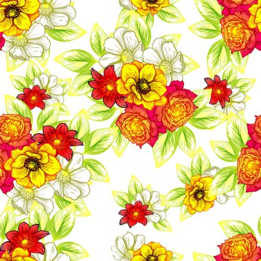 Sorunsuz vintage tarzı çiçek deseni. Renkli çiçek öğeleri