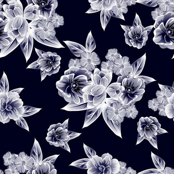 Sorunsuz vintage tarzı çiçek deseni. Kontur çiçek öğeleri