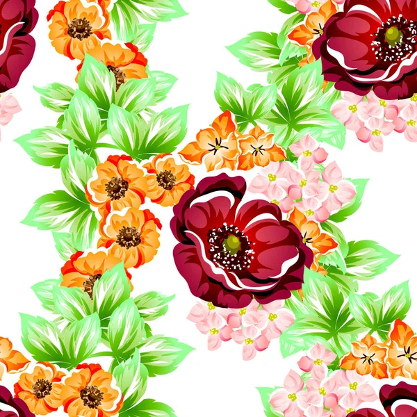 Patrón Flores Estilo Vintage Sin Costuras Elementos Florales Color — Vector de stock