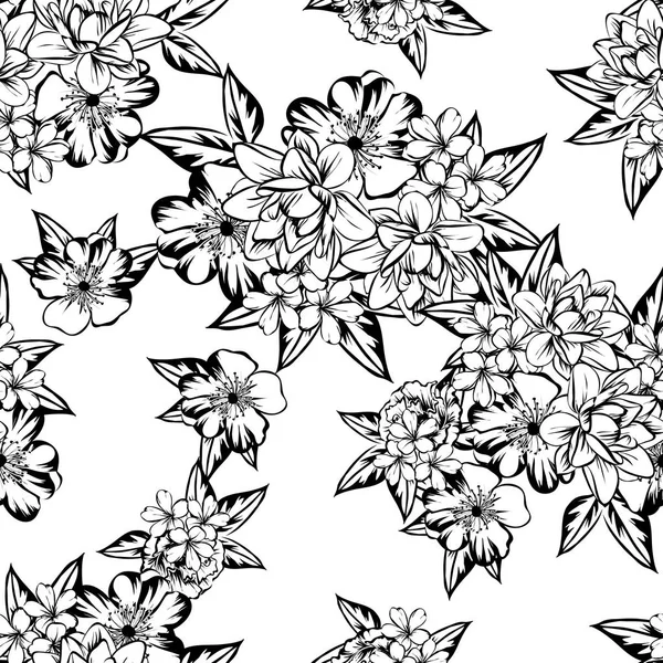 Sorunsuz vintage tarzı çiçek deseni. Kontur çiçek öğeleri