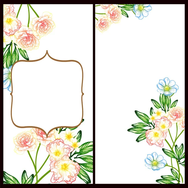 Vintage Style Flower Wedding Cards Set Floral Elements Color — Stock Vector