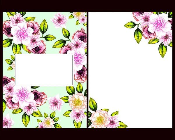 Conjunto Tarjetas Boda Flores Estilo Vintage Elementos Florales Color — Vector de stock