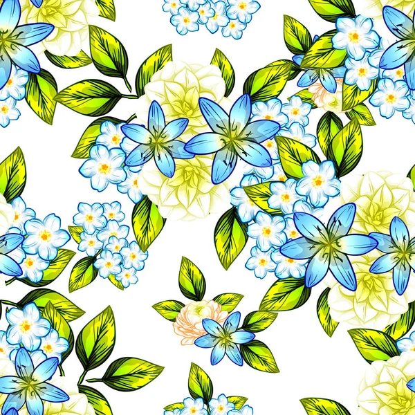 Seamless Vintage Style Flower Pattern Floral Elements Color — Stock Vector