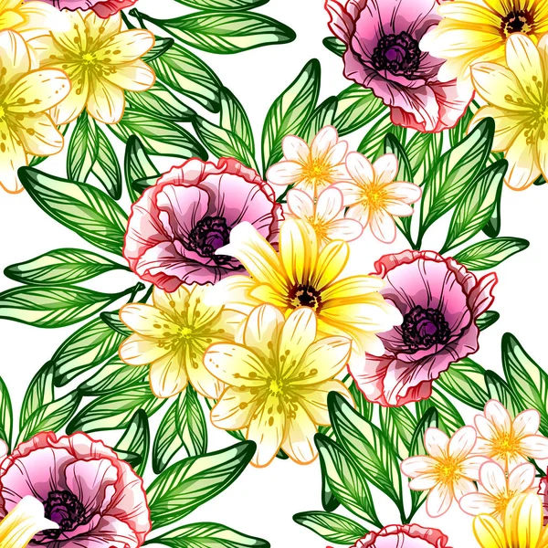 Sorunsuz vintage tarzı çiçek deseni. Renkli çiçek öğeleri