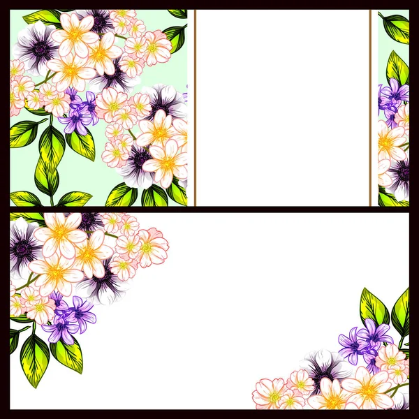 Vintage Stijl Bloem Bruiloft Kaarten Set Bloemenelementen Kleur — Stockvector