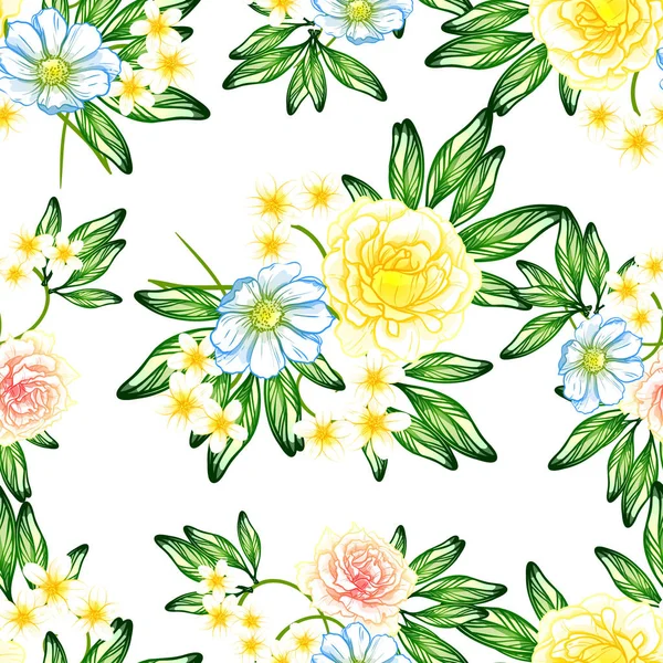 Modèle Fleur Style Vintage Sans Couture Éléments Floraux Couleur — Image vectorielle