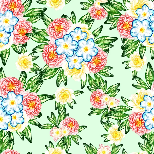 Sorunsuz vintage tarzı çiçek deseni. Renkli çiçek öğeleri