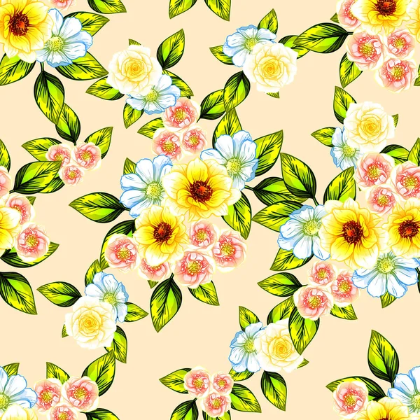 Sorunsuz vintage tarzı çiçek deseni. Renkli çiçek öğeleri