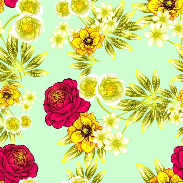 Sorunsuz vintage tarzı çiçek deseni. Renkli çiçek öğeleri