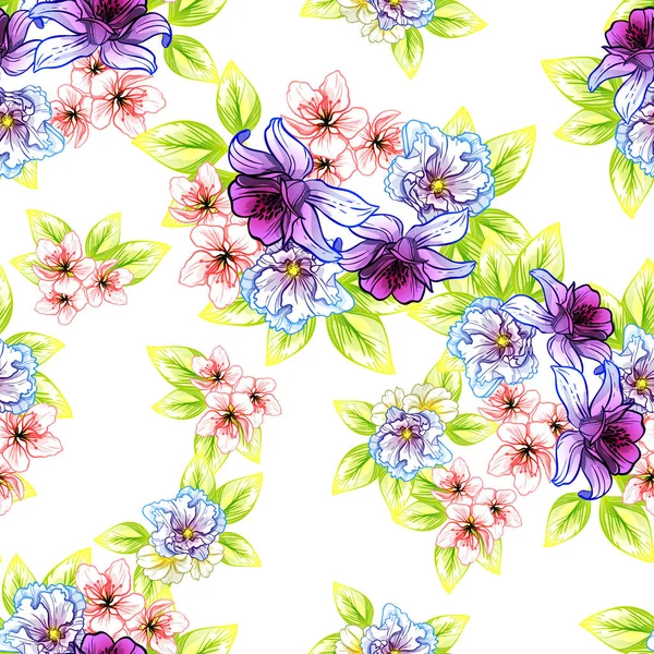 Sorunsuz vintage tarzı çiçek deseni. Renkli çiçek öğeleri