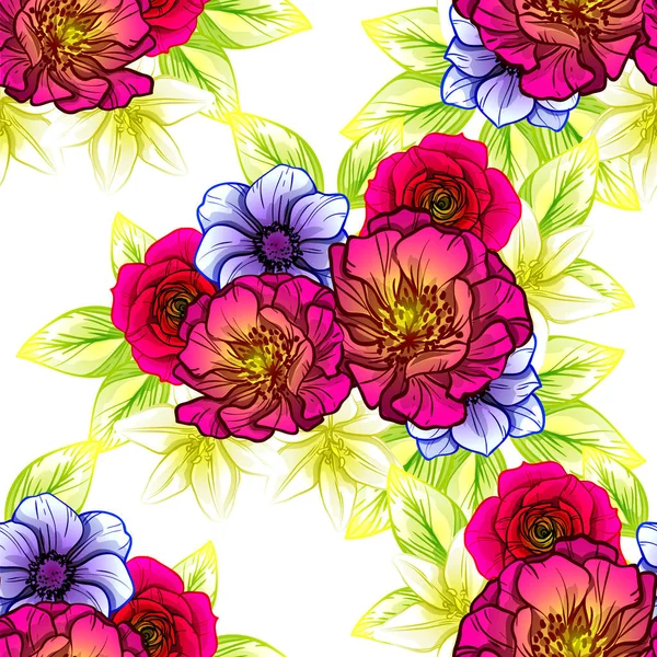 Sorunsuz vintage tarzı çiçek deseni. Renkli çiçek öğeleri