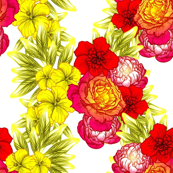 Sorunsuz vintage tarzı çiçek deseni. Renkli çiçek öğeleri