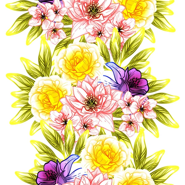Sorunsuz vintage tarzı çiçek deseni. Renkli çiçek öğeleri