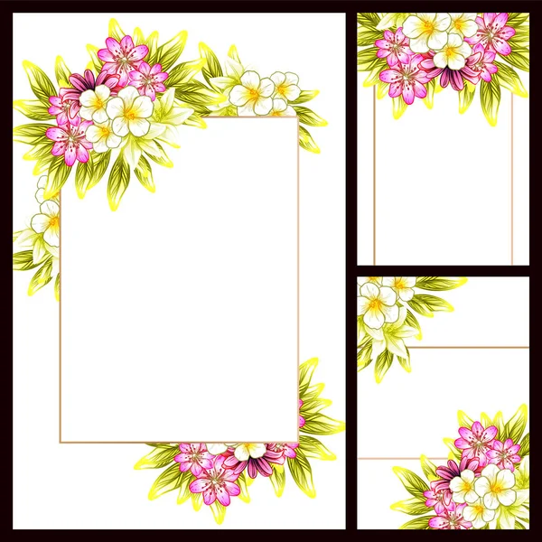 Vintage Style Flower Wedding Cards Set Floral Elements Color — Stock Vector