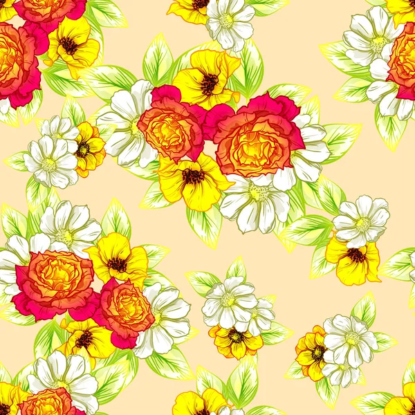 Modèle Fleur Style Vintage Sans Couture Éléments Floraux Couleur — Image vectorielle