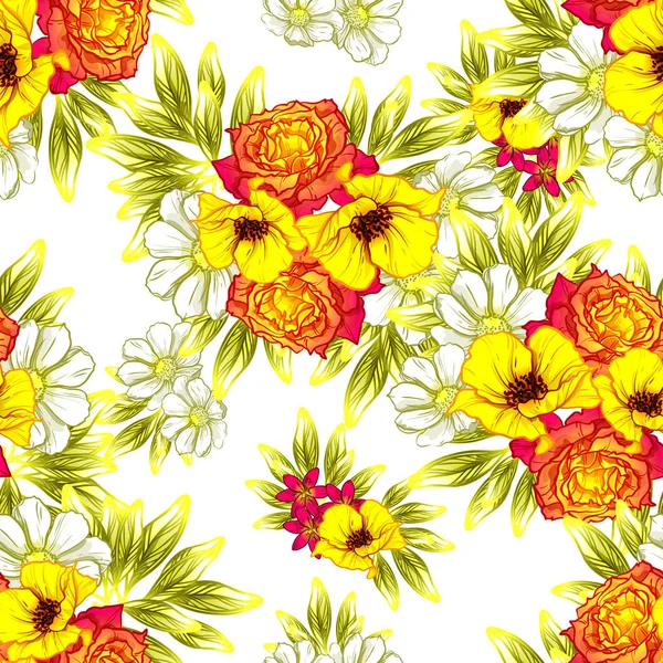 Naadloze Vintage Stijl Bloemenpatroon Floral Elementen Kleur — Stockvector