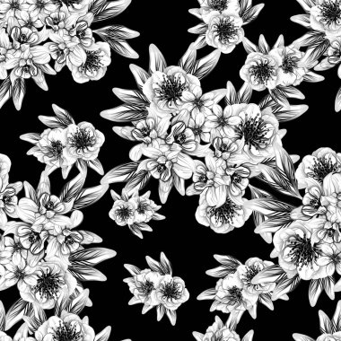 Sorunsuz vintage tarzı çiçek deseni. Kontur çiçek öğeleri