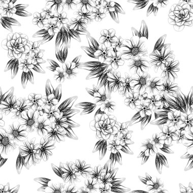 Sorunsuz vintage tarzı çiçek deseni. Kontur çiçek öğeleri