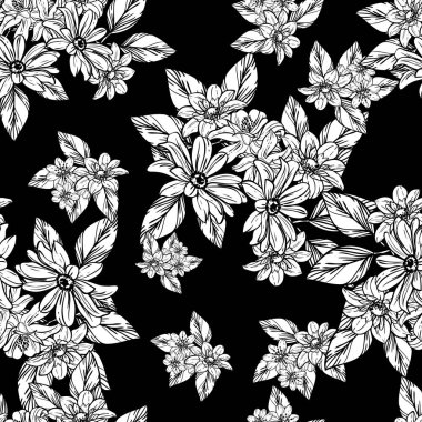 Sorunsuz vintage tarzı çiçek deseni. Kontur çiçek öğeleri