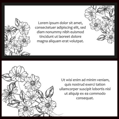 Klasik çiçek düğün kartları seti. Çiçek elementleri ve çerçeveleri.