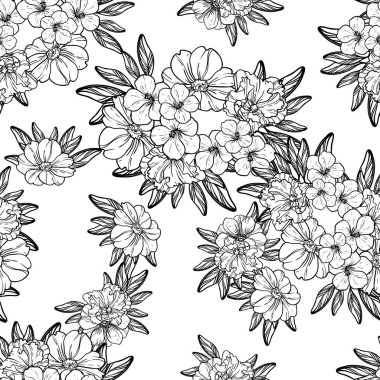 Sorunsuz vintage tarzı çiçek deseni. Kontur çiçek öğeleri