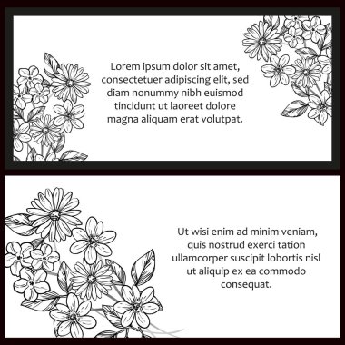 Klasik çiçek düğün kartları seti. Çiçek elementleri ve çerçeveleri.