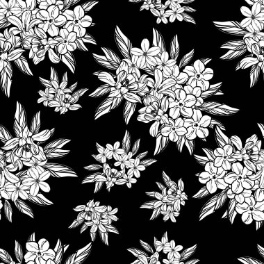 Sorunsuz vintage tarzı çiçek deseni. Kontur çiçek öğeleri