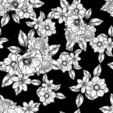 Sorunsuz vintage tarzı çiçek deseni. Kontur çiçek öğeleri
