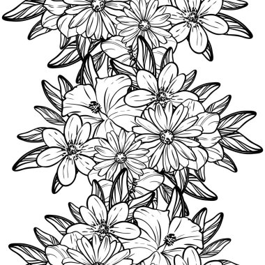 Sorunsuz vintage tarzı çiçek deseni. Kontur çiçek öğeleri
