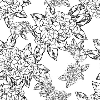 Sorunsuz vintage tarzı çiçek deseni. Kontur çiçek öğeleri