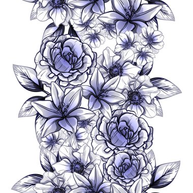 Sorunsuz vintage tarzı çiçek deseni. Kontur çiçek öğeleri