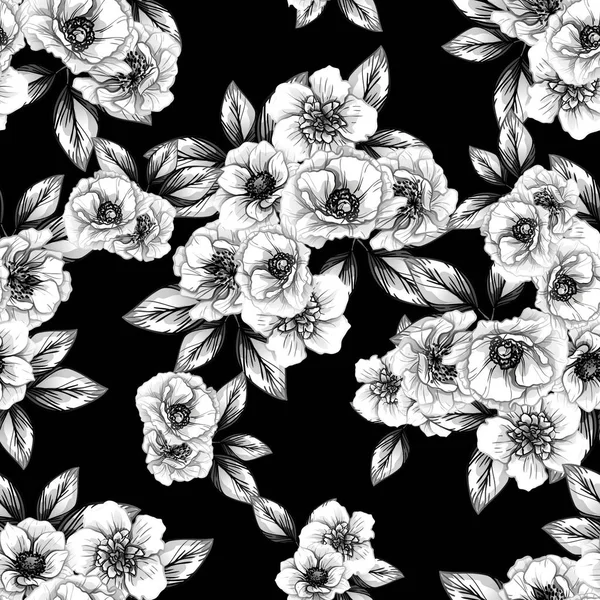 Naadloze Vintage Stijl Bloemenpatroon Floral Elementen Contour — Stockvector