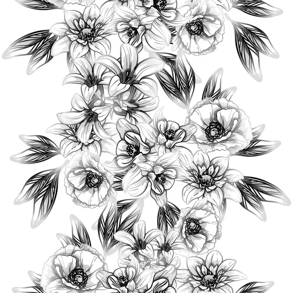 Modèle Fleur Style Vintage Sans Couture Éléments Floraux Dans Contour — Image vectorielle