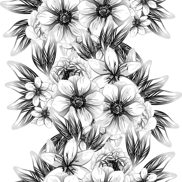 Modèle Fleur Style Vintage Sans Couture Éléments Floraux Dans Contour — Image vectorielle