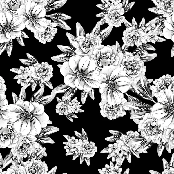 Naadloze Vintage Stijl Bloemenpatroon Floral Elementen Contour — Stockvector