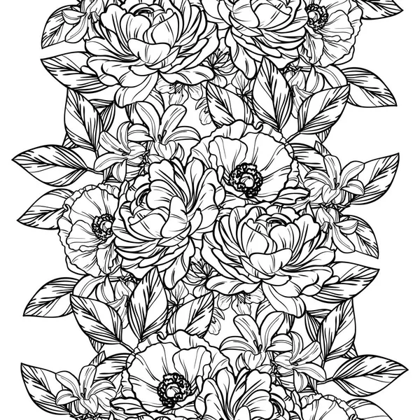 Patrón Flores Estilo Vintage Sin Costuras Elementos Florales Contorno — Vector de stock