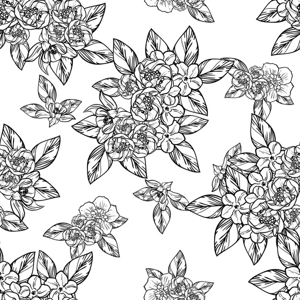 Patrón Flores Estilo Vintage Sin Costuras Elementos Florales Contorno — Vector de stock