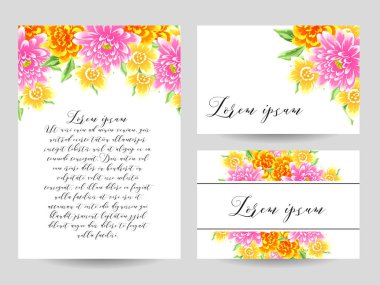 Klasik çiçek düğün kartları seti. Çiçek renginde elementler