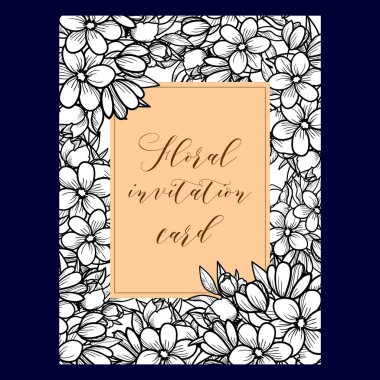 Vintage tarzı davetiye ile çiçek öğeleri