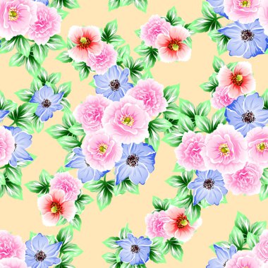 Sorunsuz vintage tarzı çiçek deseni. Renkli çiçek öğeleri