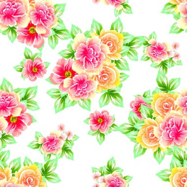 Sorunsuz vintage tarzı çiçek deseni. Renkli çiçek öğeleri