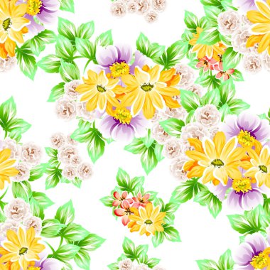 Sorunsuz vintage tarzı çiçek deseni. Renkli çiçek öğeleri