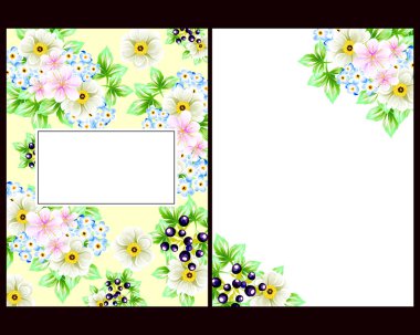 Klasik çiçek düğün kartları seti. Çiçek renginde elementler