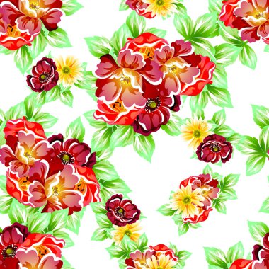 Sorunsuz vintage tarzı çiçek deseni. Renkli çiçek öğeleri