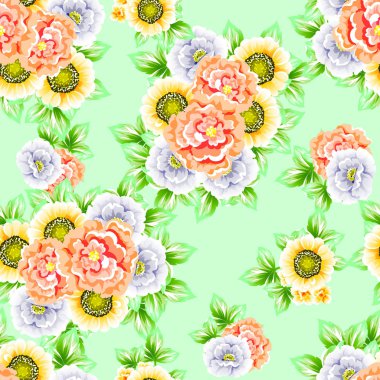 Sorunsuz vintage tarzı çiçek deseni. Renkli çiçek öğeleri