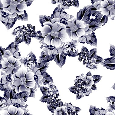 Sorunsuz vintage tarzı çiçek deseni. Kontur çiçek öğeleri