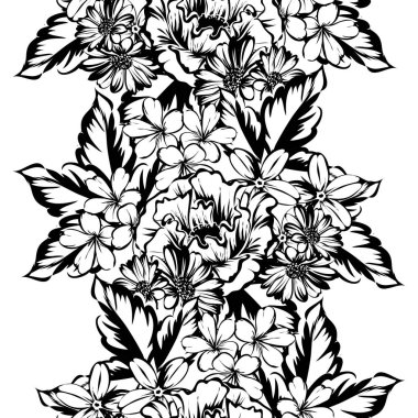 Sorunsuz vintage tarzı çiçek deseni. Kontur çiçek öğeleri