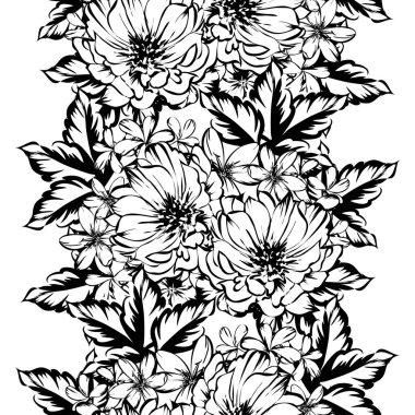 Sorunsuz vintage tarzı çiçek deseni. Kontur çiçek öğeleri