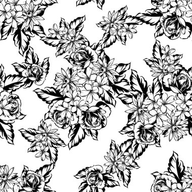 Sorunsuz vintage tarzı çiçek deseni. Kontur çiçek öğeleri