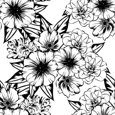 Sorunsuz vintage tarzı çiçek deseni. Kontur çiçek öğeleri